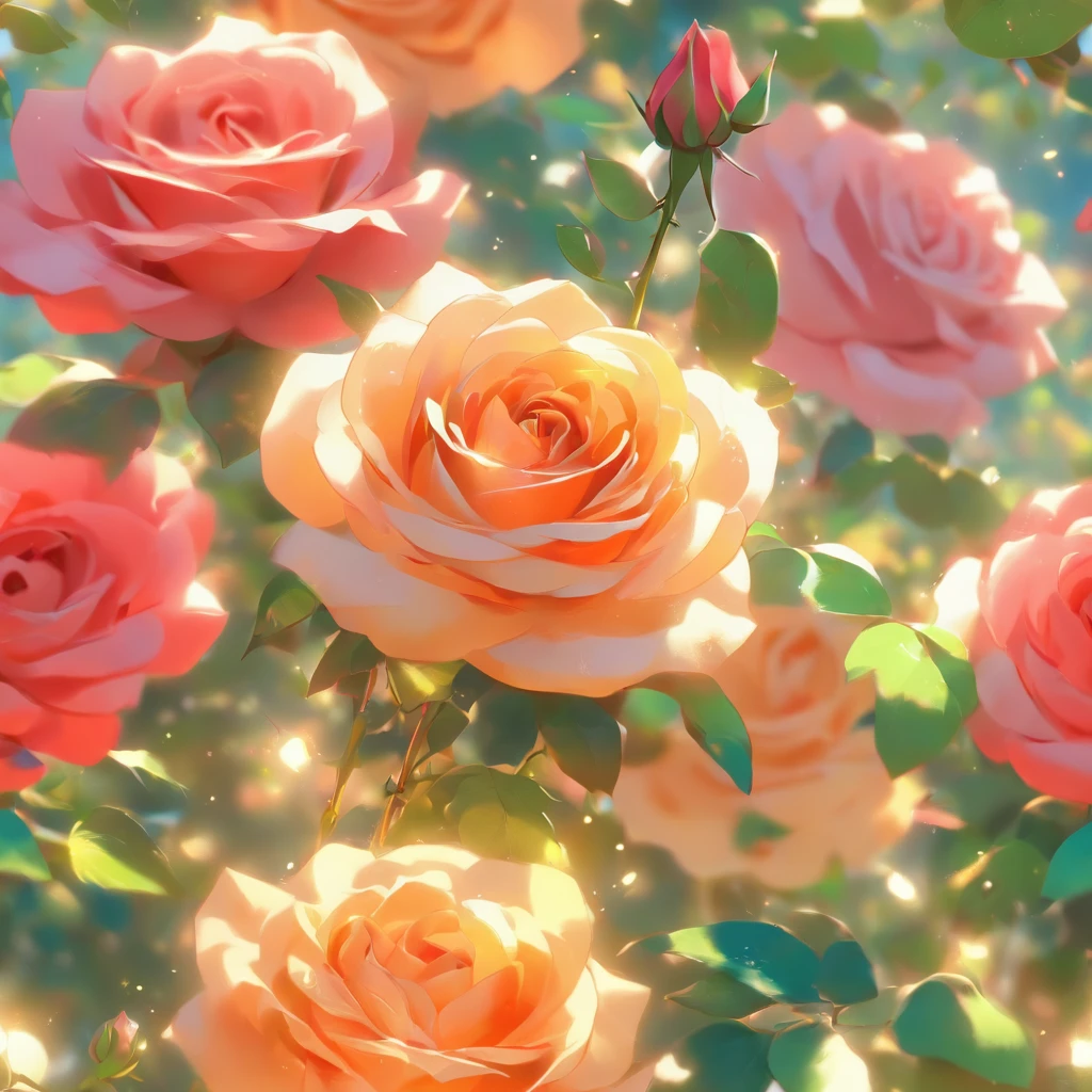 (a close-up view of a rose field),rose field,beautiful roses,blooming roses,vibrant colors,tightly packed roses,soft petals,gentle breeze,green leaves,rich soil,refreshing fragrance,summer vibes,peaceful atmosphere,blooming nature,serene beauty,(best quality,highres,masterpiece:1.2),ultra-detailed,realistic,photorealistic,soft lighting,rich colors,impressionist style