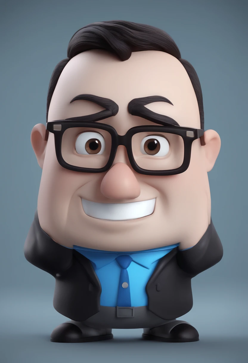 Cartoon character of a man with black glasses and a blue shirt, animation character, Caractere estilizado, animation style rendering, 3D estilizado, Arnold Maya render, 3 d render stylized, toon render keyshot, Personagem 3D, Personagem 3D, 3d rendering stylized, 3 d character render, personagem de desenho animado, Personagem de close up, Pose de personagem,  (Estilo Pixar) (master part:1.2) (Bokeh) (best quality) (pele detalhada) (textura detalhada) (8k) (argila) (Cinematic lighting) (foco nítido