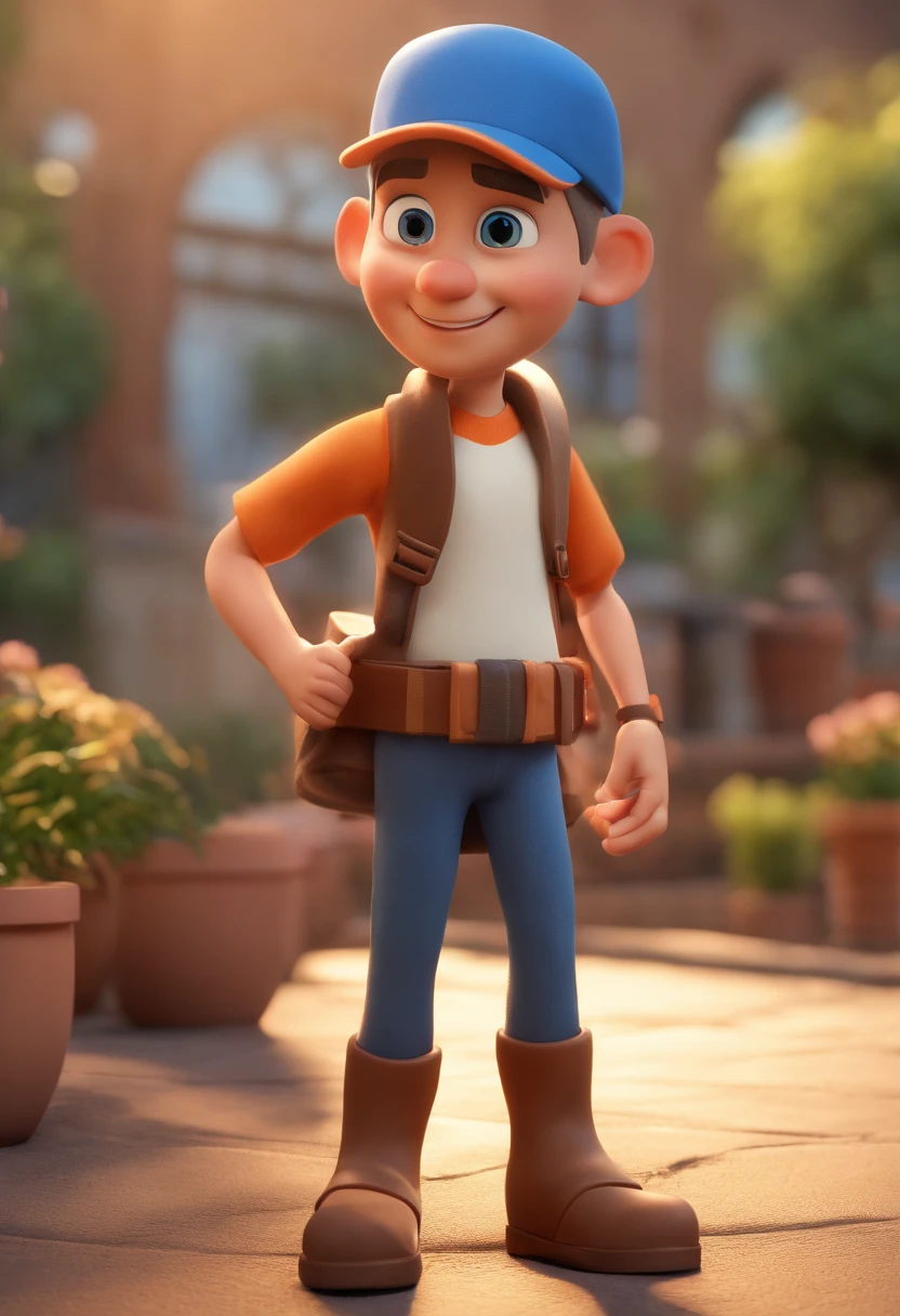 Personagem de desenho animado de um homem usando  uma camiseta regata azul,  na academia um personagem animado, Caractere estilizado, animation style rendering, 3D estilizado, Arnold Maya render, 3 d render stylized, toon render keyshot, Personagem 3D, Personagem 3D, 3d rendering stylized, 3 d character render, personagem de desenho animado, Personagem de close up, Pose de personagem, (Estilo Pixar) (master part:1.2) (Bokeh) (melhor qualidade) (pele detalhada) (textura detalhada) (8k) (argila) (Cinematic lighting) (foco nítido，Senta e vaza a parte superior do corpo
