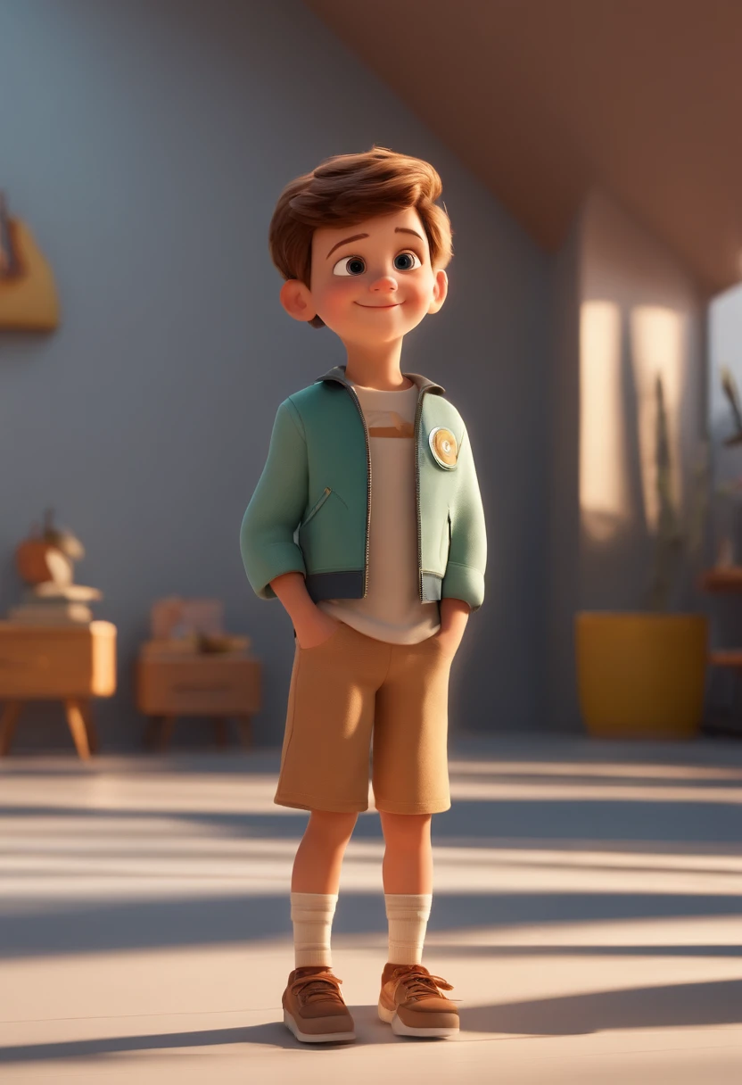 a happy cute standing short hair, vestindo uma fantasia espacial, , fundo branco, barnet, Tom, Estilo Pixar, ....3d, desenhos animados, rosto detalhado, asymmetrical 16k