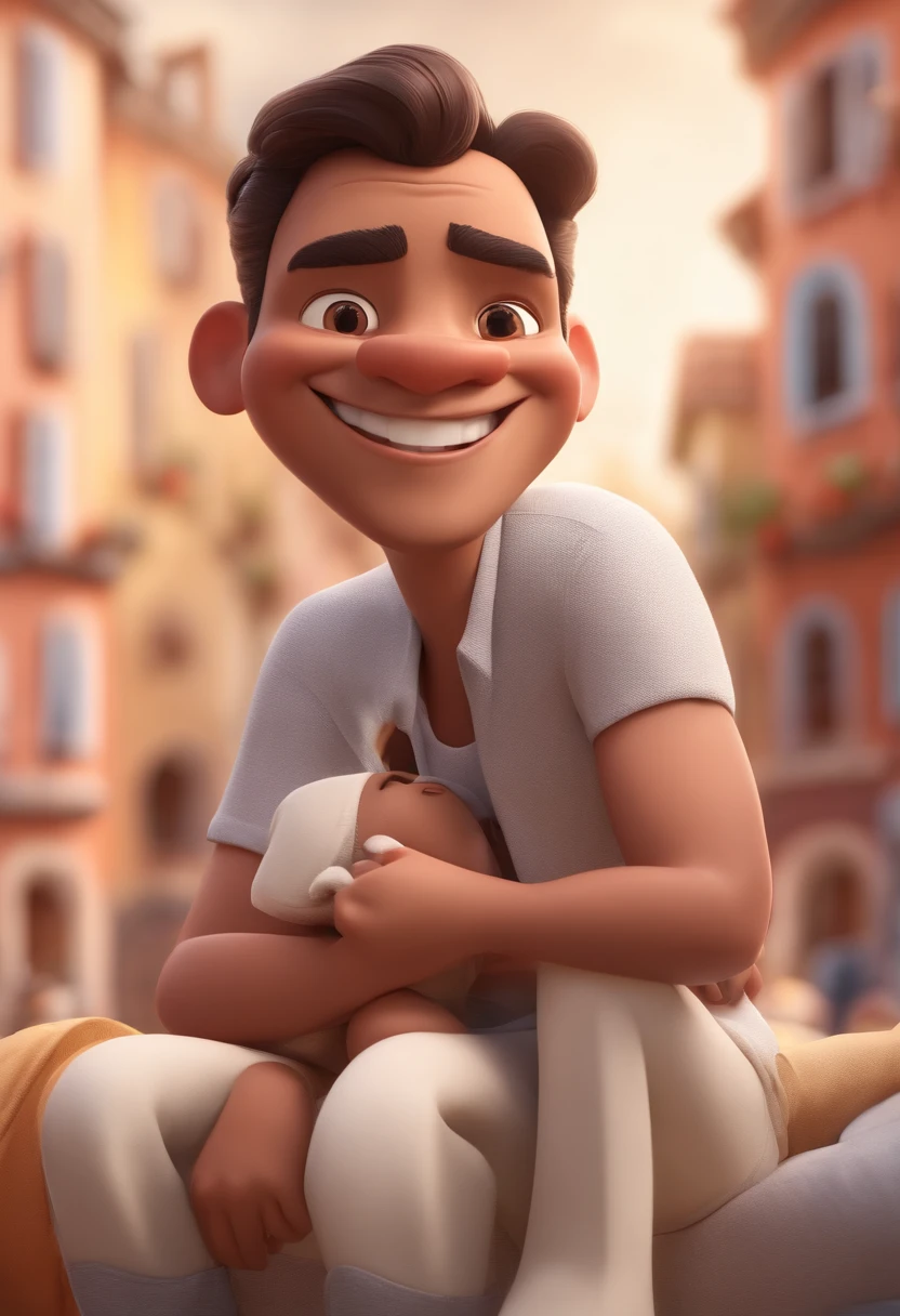 Smiling Man Illustration, sorriso insano, Homem de pele marrom com um sorriso gigante, happily smiling at the camera, sorriso atrevido, he's smiling, sorriso muito grande, Macho sorridente, foto de perfil headshot, rindo sorriso enorme, desenhando no estilo de Arte 3D, c4d, fundo de cor branco puro, estilo disney, estilo pixar render ilustracao Super Detalhe, 8k