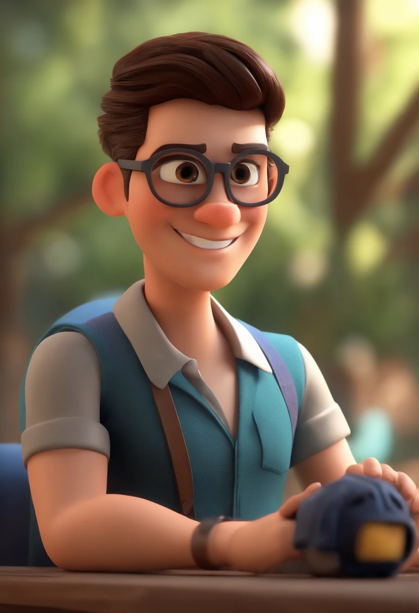 Personaje de dibujos animados de un hombre con gafas negras y una camisa azul, animation character, stylized character, Rendering animation styles, 3D estilizado, Arnold Maya render, 3D render estilizado, Toon renderizar keyshot, Personaje 3D, Personaje 3D, Renderizado 3D estilizado, Renderizado de 3 caracteres D, Personaje de dibujos animados, Personaje de primer plano, Pose del personaje, (estilo pixar) (Pieza maestra:1.2) (Bokeh) (La mejor calidad) (Piel detallada) (Textura detallada) (8k) (arcilla) (cinematic lighting) (foco nítido