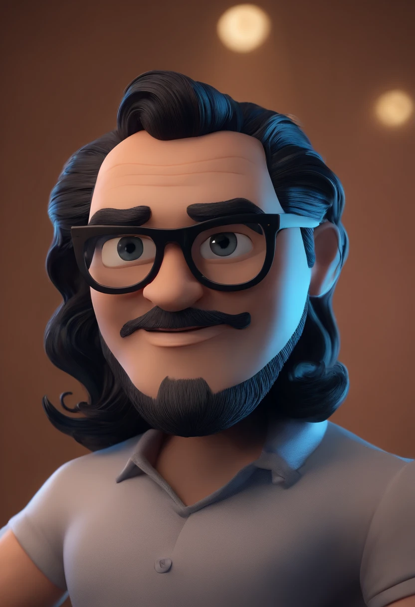 Cartoon character of a man wearing black glasses and a blue shirt, um personagem animado, Caractere estilizado, animation style rendering, 3D estilizado, Arnold Maya render, 3 d render stylized, toon render keyshot, Personagem 3D, Personagem 3D, 3d rendering stylized, 3 d character render, personagem de desenho animado, Personagem de close up, Pose de personagem, (Estilo Pixar) (master part:1.2) (Bokeh) (best quality) (pele detalhada) (textura detalhada) (8k) (argila) (Cinematic lighting) (foco nítido,Senta e vaza a parte superior do corpo