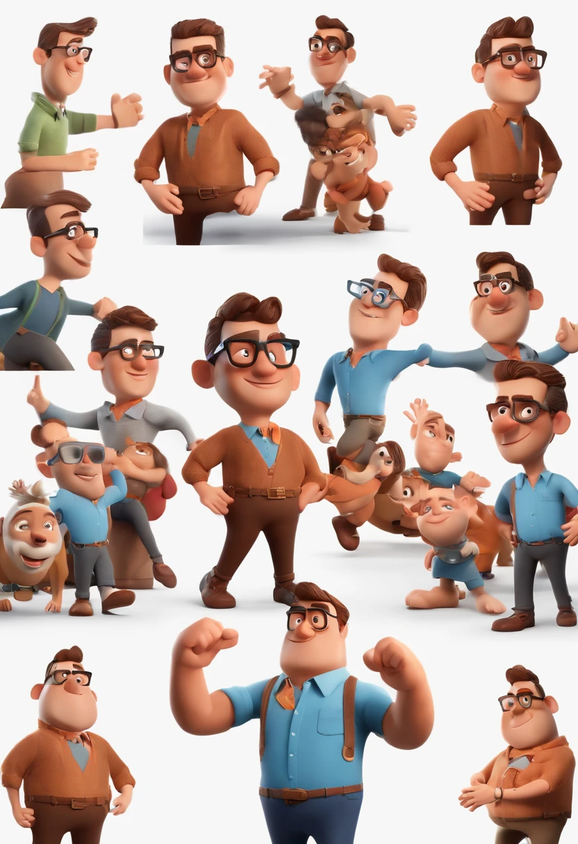 Cartoon character of a man with black glasses and a blue shirt, animation character, Caractere estilizado, animation style rendering, 3D estilizado, Arnold Maya render, 3 d render stylized, toon render keyshot, Personagem 3D, Personagem 3D, 3d rendering stylized, 3 d character render, personagem de desenho animado, Personagem de close up, Pose de personagem, (Estilo Pixar) (master part:1.2) (Bokeh) (best quality) (pele detalhada) (textura detalhada) (8k) (argila) (Cinematic lighting) (foco nítido