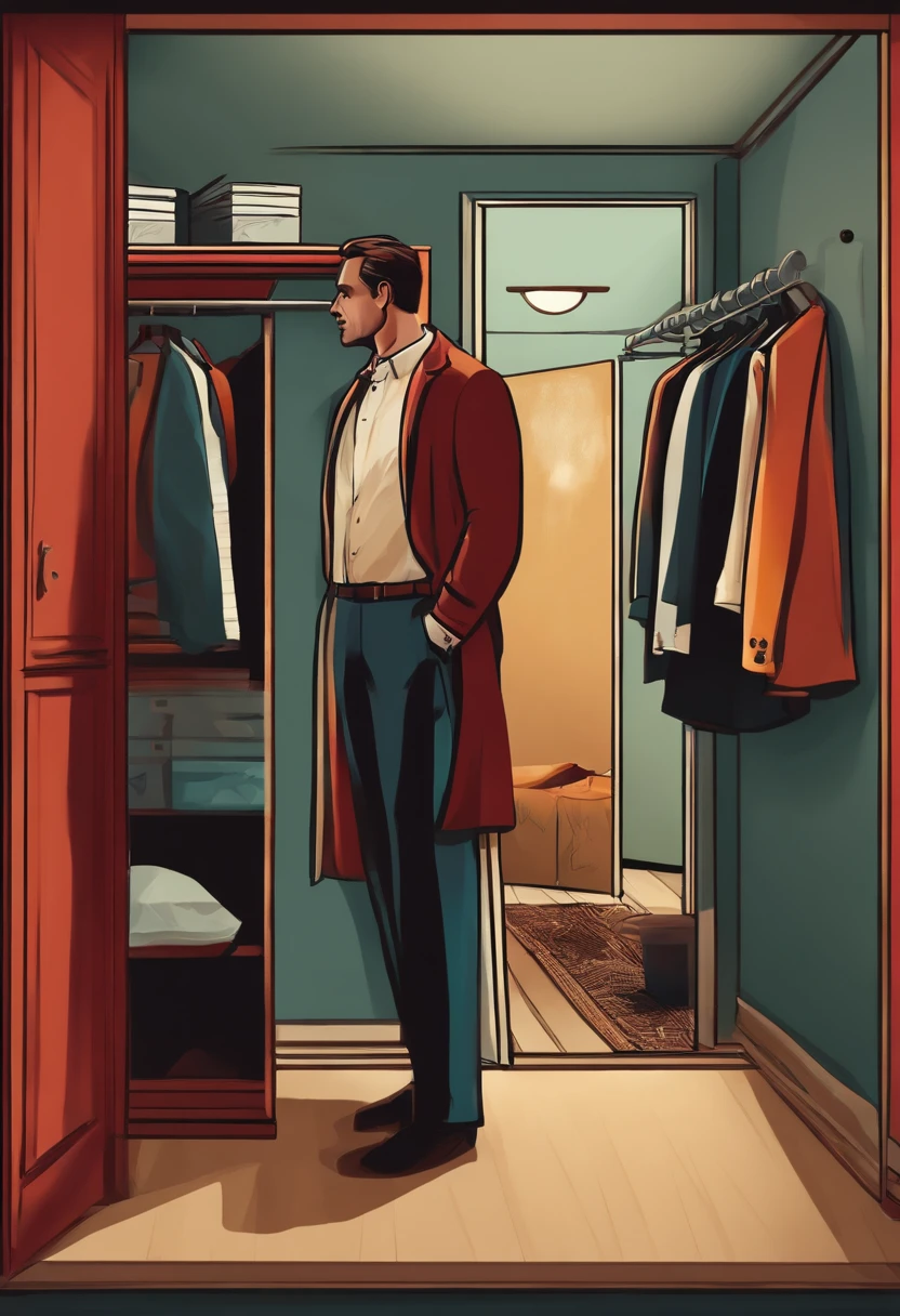 Man near closet waiting for meeting to happen.