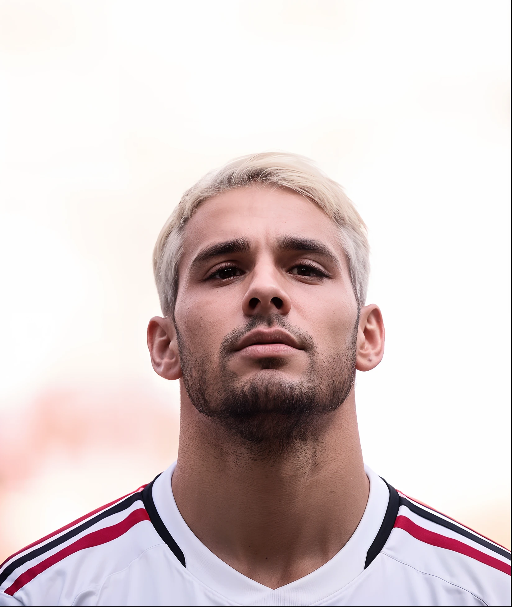 Jogador de futebol estilo pixar, Player of Sao Paulo Futebol Clube, olhando para frente, concentrado e centrado, jogador bonito