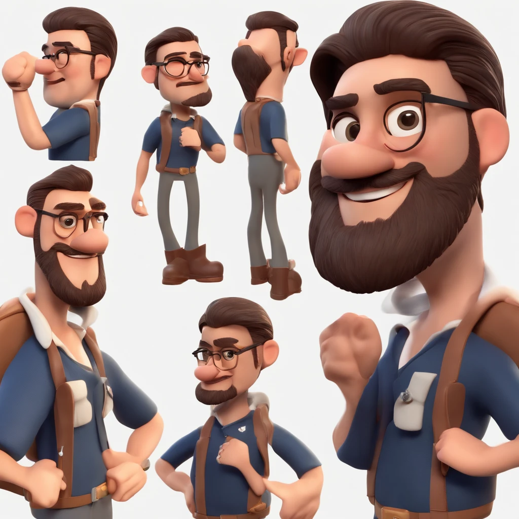 Cartoon character of a man with black glasses and a black polo shirt, cabelo liso, With beard and old school tattoo on his arm, animation character, Caractere estilizado, animation style rendering, 3D estilizado, Arnold Maya render, 3 d render stylized, toon render keyshot, Personagem 3D, Personagem 3D, 3d rendering stylized, 3 d character render, personagem de desenho animado, Personagem de close up, Pose de personagem, (Estilo Pixar) (master part:1.2) (Bokeh) (best quality) (pele detalhada) (textura detalhada) (8k) (argila) (Cinematic lighting) (foco nítido