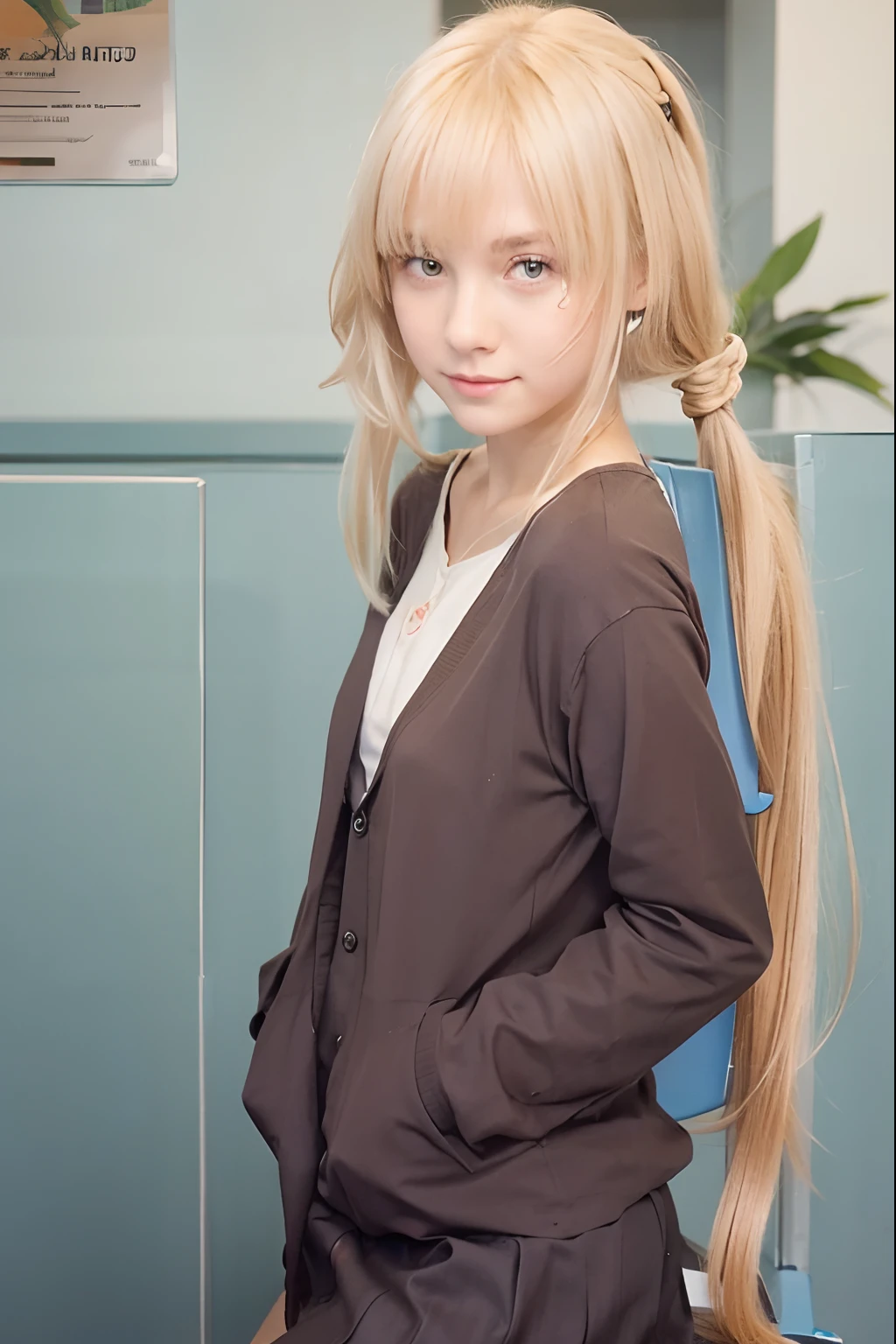 High school girl sitting on chair at library