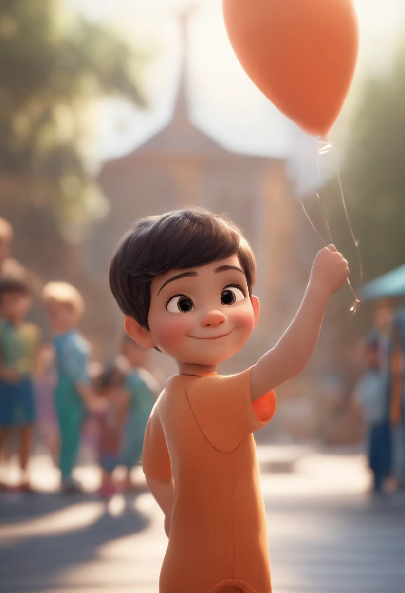 a happy cute  standing short hair, vestindo uma fantasia espacial, , fundo branco, barnet, toon, estilo pixar, 3d, desenhos animados, rosto detalhado, asymmetrical 16k