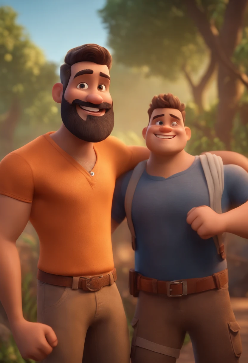 pixarstyle um retrato na altura da cintura de um jovem de barba  com roupas sociais, sorriso, textura natural da pele, texturas 4k, hdr, intrincado, altamente detalhado, foco nítido, cinematic visual, hiperdetalhado estilo Pixar