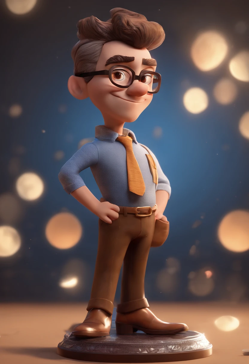 Cartoon character of a man with black glasses and a blue shirt, animation character, Caractere estilizado, animation style rendering, 3D estilizado, Arnold Maya render, 3 d render stylized, toon render keyshot, Personagem 3D, Personagem 3D, 3d rendering stylized, 3 d character render, personagem de desenho animado, Personagem de close up, Pose de personagem, (Estilo Pixar) (master part:1.2) (Bokeh) (best quality) (pele detalhada) (textura detalhada) (8k) (argila) (Cinematic lighting) (foco nítido