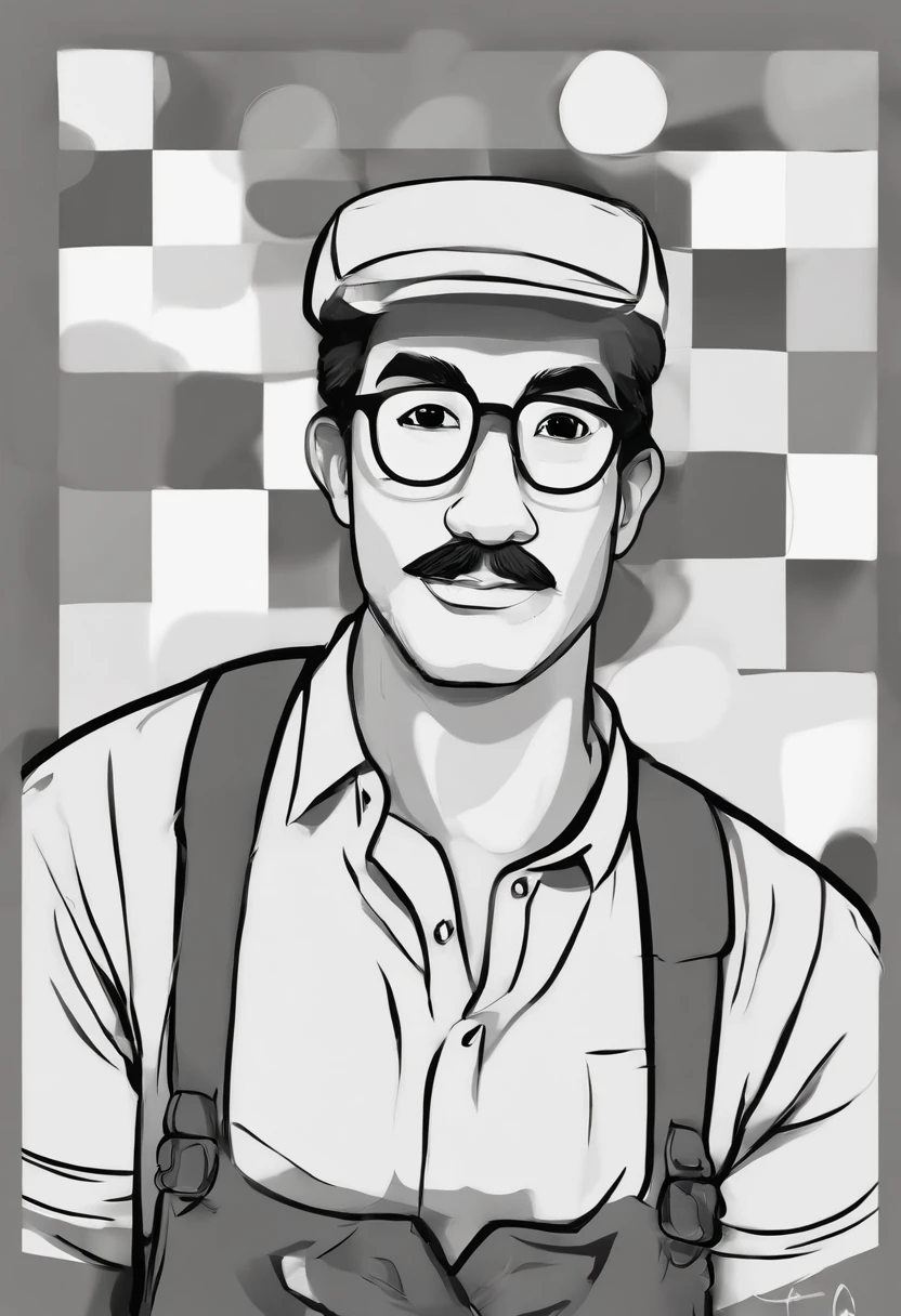 ((best quality)), ((master part)), ((desenhos animados realistas)), ((Personagem perfeito)) - Um retrato frontal meticulosamente detalhado e realista de um homem com cabelo raspado, glasses and a shirt with beautiful textures. O homem olha diretamente para o espectador, Establish a strong and confident presence. The image captures their distinctive facial features, accurately showing the brightness of your eyes and the design of your glasses. The black shirt is rendered with fine details, aumentando o profissionalismo do retrato. Enviado para documentos oficiais, this portrait is presented in impressive 8K UHD resolution, Ensure clarity and unique protection.