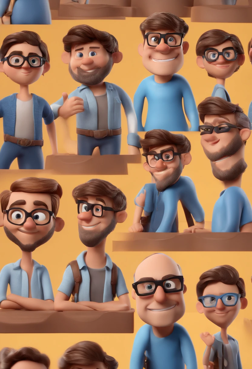 Cartoon character of a man with black glasses and a blue shirt, animation character, Caractere estilizado, animation style rendering, 3D estilizado, Arnold Maya render, 3 d render stylized, toon render keyshot, Personagem 3D, Personagem 3D, 3d rendering stylized, 3 d character render, personagem de desenho animado, Personagem de close up, Pose de personagem, (Estilo Pixar) (master part:1.2) (Bokeh) (best quality) (pele detalhada) (textura detalhada) (8k) (argila) (Cinematic lighting) (foco nítido