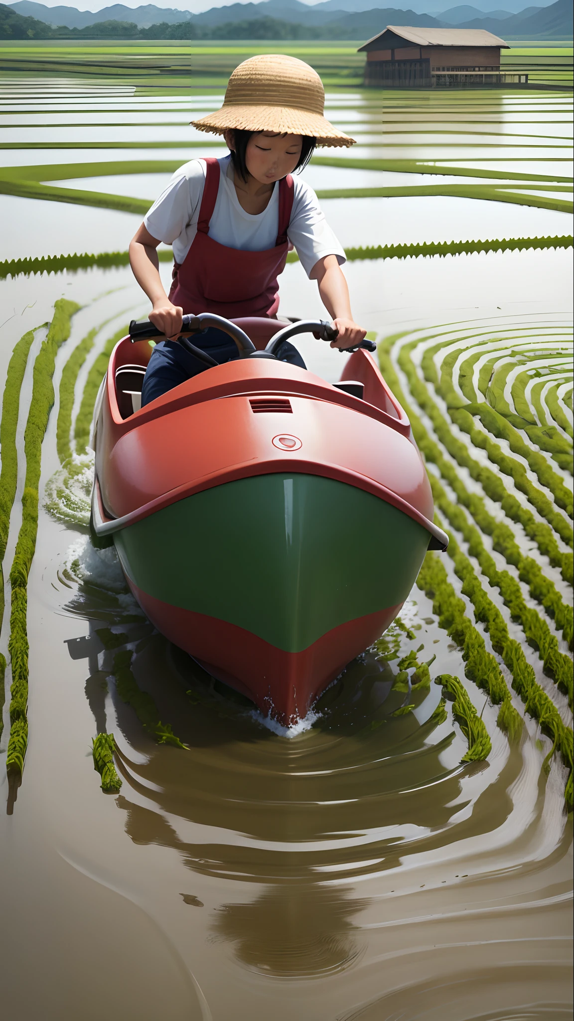 Water scooping rice field