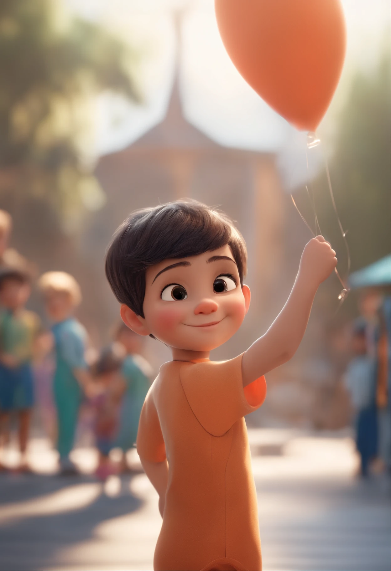 a happy cute standing short hair, vestindo uma fantasia espacial, , fundo branco, barnet, toon, estilo pixar, 3d, desenhos animados, rosto detalhado, asymmetrical 16k