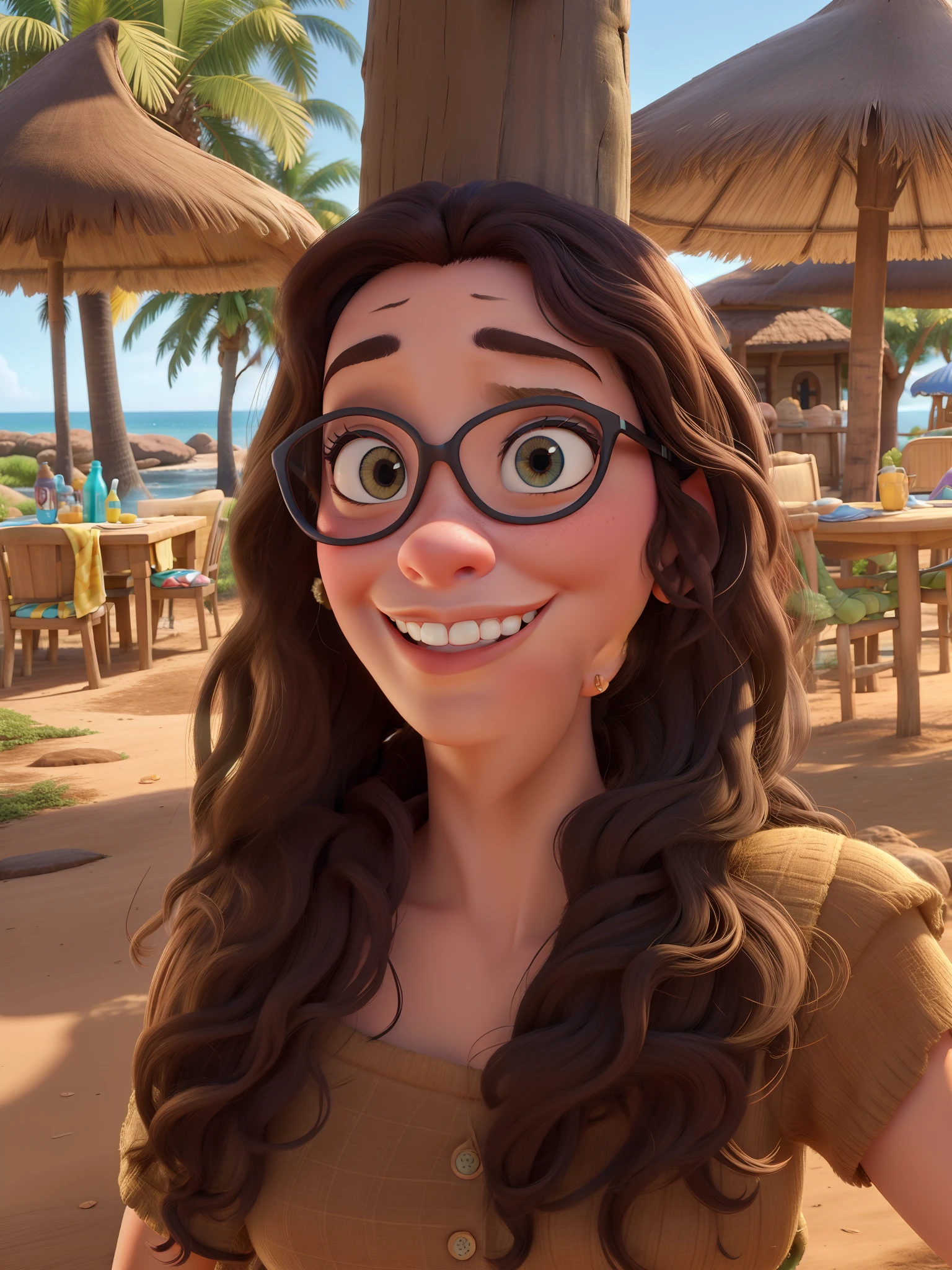 uma mulher estilo disney pixar, loira, praiana, alta qualidade, maior qualidade