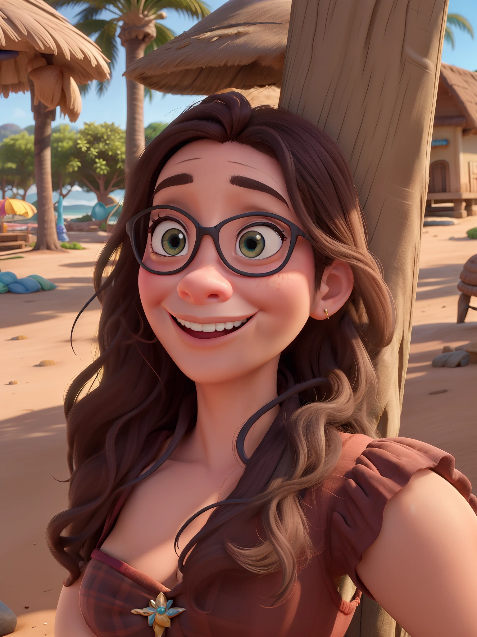 uma mulher estilo disney pixar, loira, praiana, alta qualidade, maior qualidade