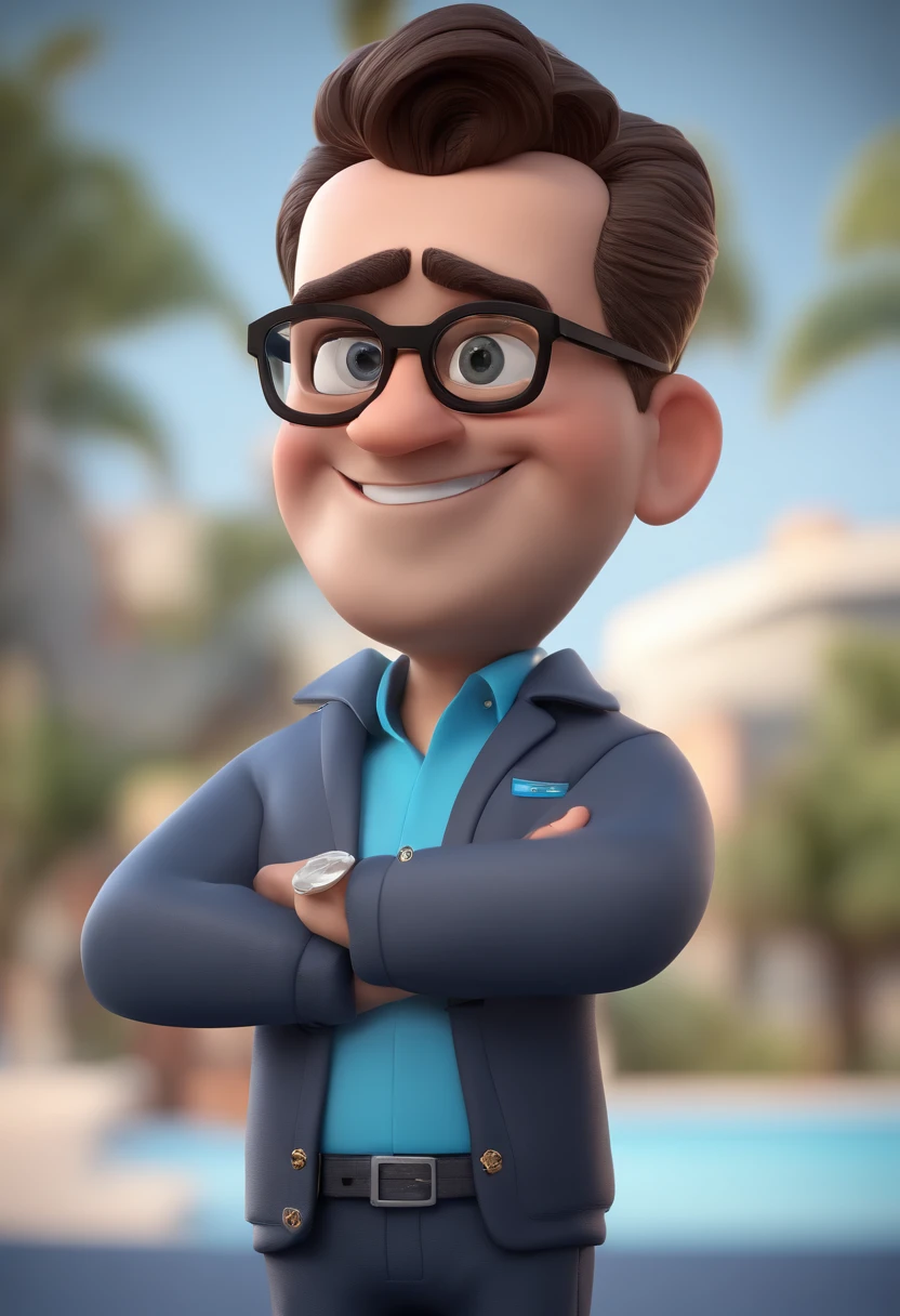 Cartoon character of a man with black glasses and a blue shirt, animation character, Caractere estilizado, animation style rendering, 3D estilizado, Arnold Maya render, 3 d render stylized, toon render keyshot, Personagem 3D, Personagem 3D, 3d rendering stylized, 3 d character render, personagem de desenho animado, Personagem de close up, Pose de personagem, (Estilo Pixar) (master part:1.2) (Bokeh) (best quality) (pele detalhada) (textura detalhada) (8k) (argila) (Cinematic lighting) (foco nítido