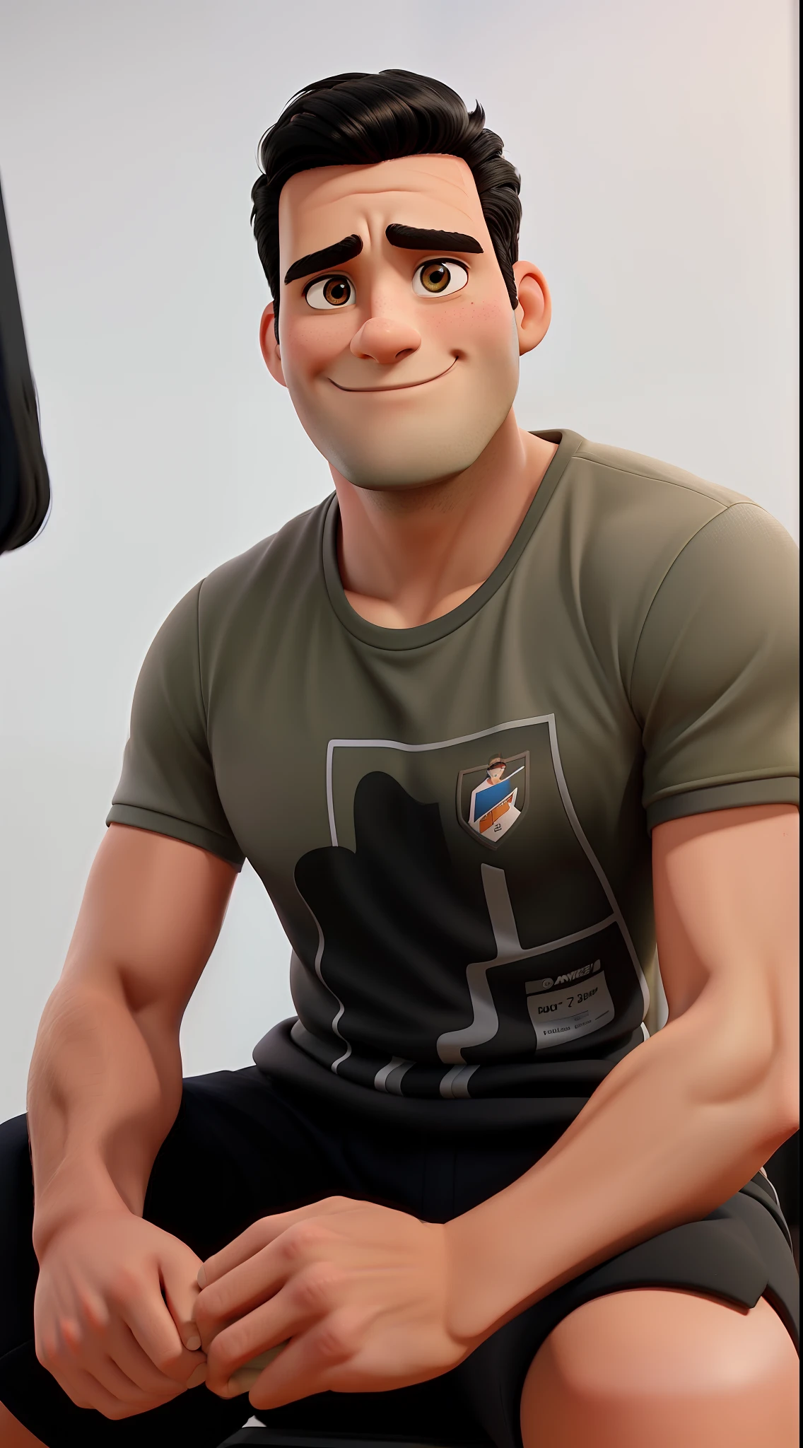 Black-haired brunette man over 40 doing physical activity Disney Pixar style, alta qualidade , melhor qualidade