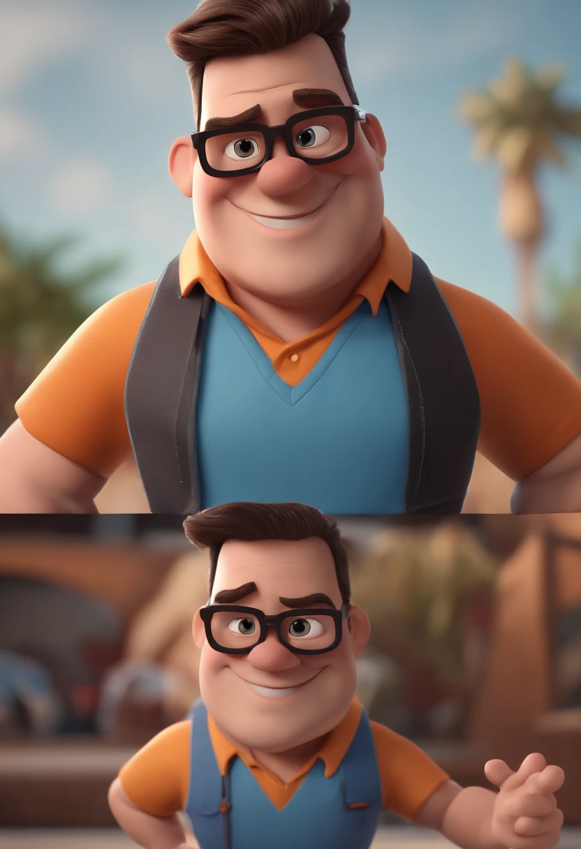 Cartoon character of a man with black glasses and a blue shirt, animation character, Caractere estilizado, animation style rendering, 3D estilizado, Arnold Maya render, 3 d render stylized, toon render keyshot, Personagem 3D, Personagem 3D, 3d rendering stylized, 3 d character render, personagem de desenho animado, Personagem de close up, Pose de personagem,  (Estilo Pixar) (master part:1.2) (Bokeh) (best quality) (pele detalhada) (textura detalhada) (8k) (argila) (Cinematic lighting) (foco nítido