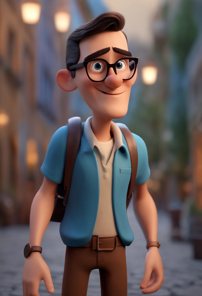 Cartoon character of a man with black glasses and a blue shirt, animation character, Caractere estilizado, animation style rendering, 3D estilizado, Arnold Maya render, 3 d render stylized, toon render keyshot, Personagem 3D, Personagem 3D, 3d rendering stylized, 3 d character render, personagem de desenho animado, Personagem de close up, Pose de personagem, (Estilo Pixar) (master part:1.2) (Bokeh) (best quality) (pele detalhada) (textura detalhada) (8k) (argila) (Cinematic lighting) (foco nítido