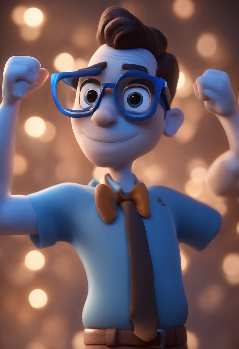 Cartoon character of a man with black glasses and a blue shirt, animation character, Caractere estilizado, animation style rendering, 3D estilizado, Arnold Maya render, 3 d render stylized, toon render keyshot, Personagem 3D, Personagem 3D, 3d rendering stylized, 3 d character render, personagem de desenho animado, Personagem de close up, Pose de personagem,  (Estilo Pixar) (master part:1.2) (Bokeh) (best quality) (pele detalhada) (textura detalhada) (8k) (argila) (Cinematic lighting) (foco nítido