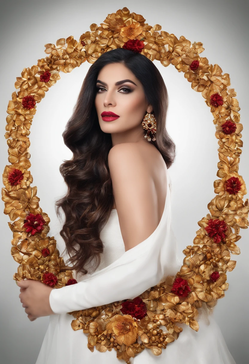 Uma mulher com longos cabelos ruivos e um colar de cruz sorri, Lorena Avarez, Alanis Guillen, imagem profissional, Estefania Villegas Burgos, Karla Ortiz, by Gina Pellón, Magda Torres Gurza, inspired by Gina Pellón, imagem profissional, foto headshot, foto de perfil headshot, julia fuentes, imagem de perfil, Adriana DXIM
