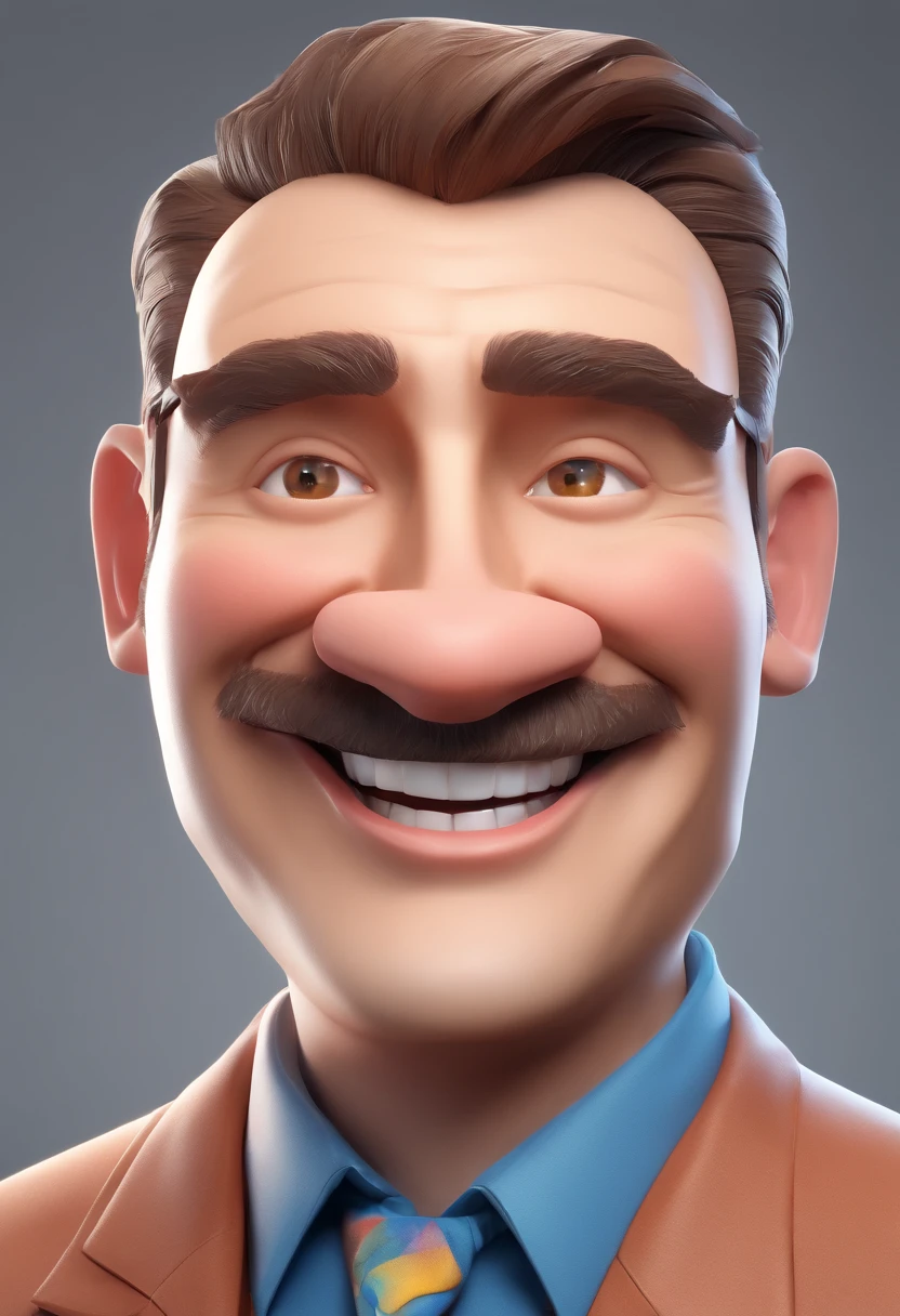 Smiling Man Illustration, sorriso insano, Homem de pele marrom com um sorriso gigante, happily smiling at the camera, sorriso atrevido, he's smiling, sorriso muito grande, Macho sorridente, foto de perfil headshot, rindo sorriso enorme, desenhando no estilo de Arte 3D, c4d, fundo de cor branco puro, estilo disney, estilo pixar render ilustracao Super Detalhe, 8k
