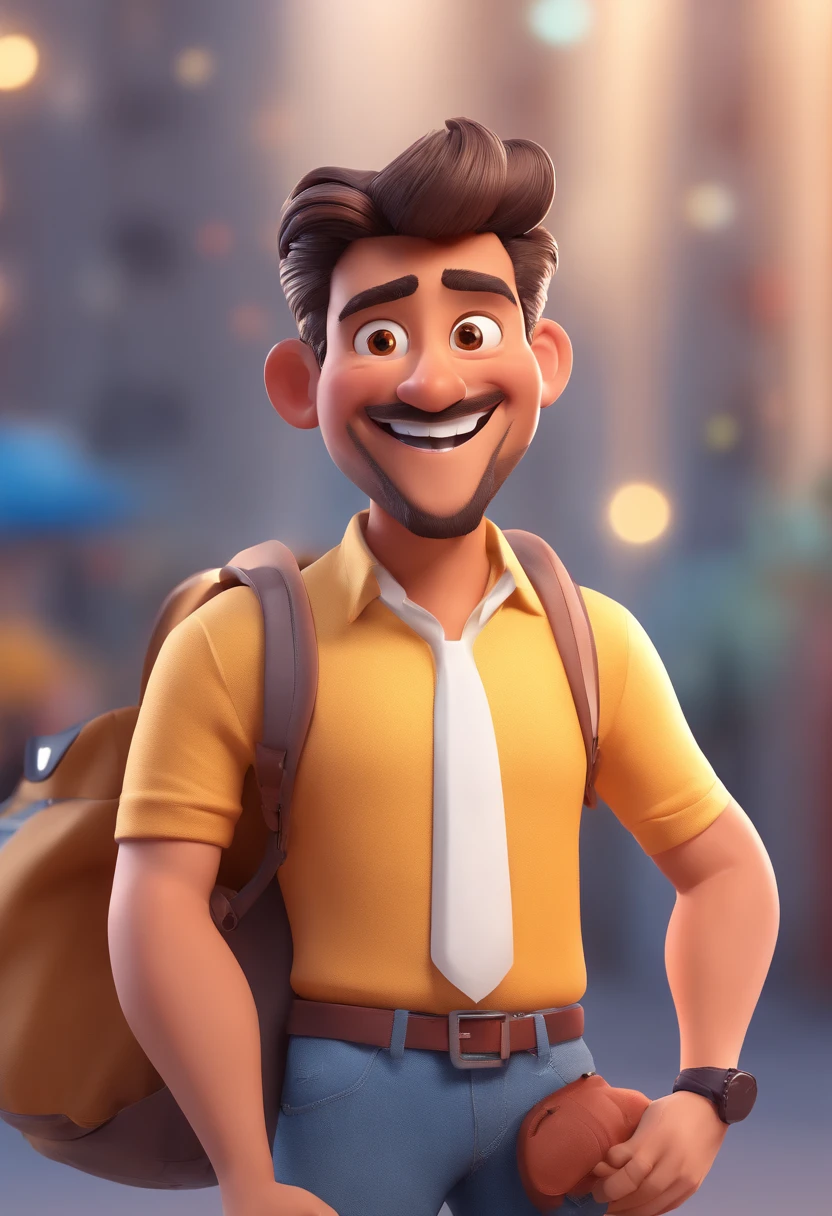 Smiling Man Illustration, sorriso insano, Homem de pele marrom com um sorriso gigante, happily smiling at the camera, sorriso atrevido, he's smiling, sorriso muito grande, Macho sorridente, foto de perfil headshot, rindo sorriso enorme, desenhando no estilo de Arte 3D, c4d, fundo de cor branco puro, estilo disney, estilo pixar render ilustracao Super Detalhe, 8k