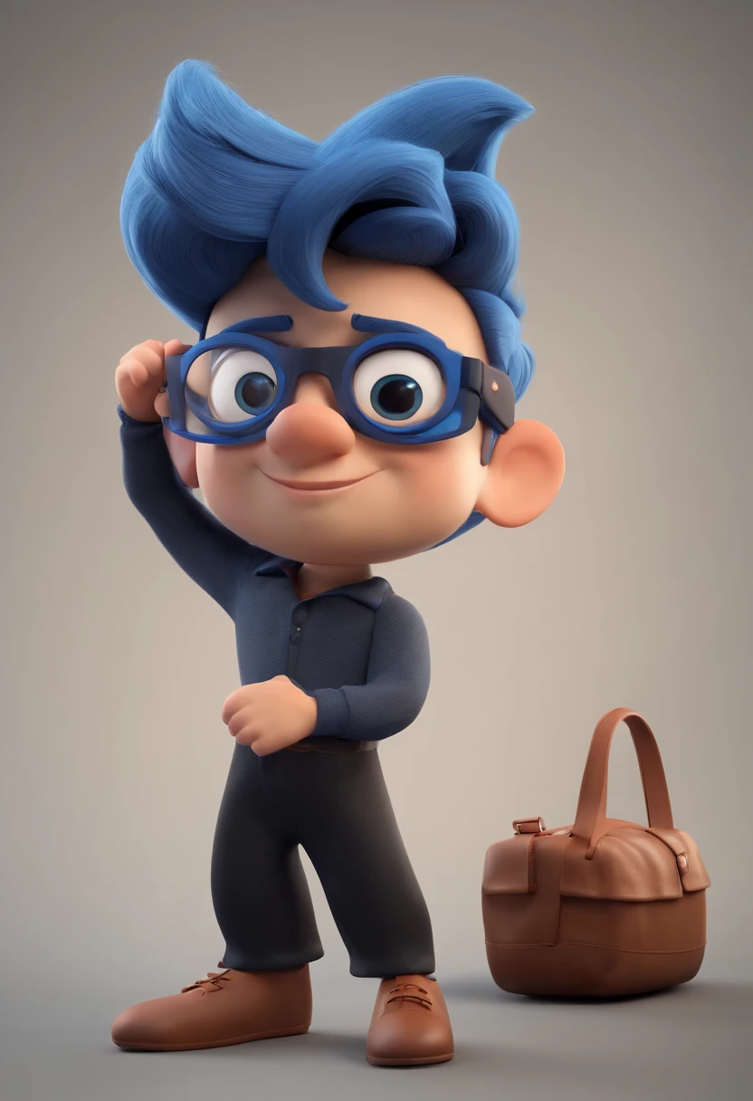 Cartoon character of a man wearing black glasses and a blue shirt, um personagem animado, Caractere estilizado, animation style rendering, 3D estilizado, Arnold Maya render, 3 d render stylized, toon render keyshot, Personagem 3D, Personagem 3D, 3d rendering stylized, 3 d character render, personagem de desenho animado, Personagem de close up, Pose de personagem, (Estilo Pixar) (master part:1.2) (Bokeh) (best quality) (pele detalhada) (textura detalhada) (8k) (argila) (Cinematic lighting) (foco nítido,Senta e vaza a parte superior do corpo