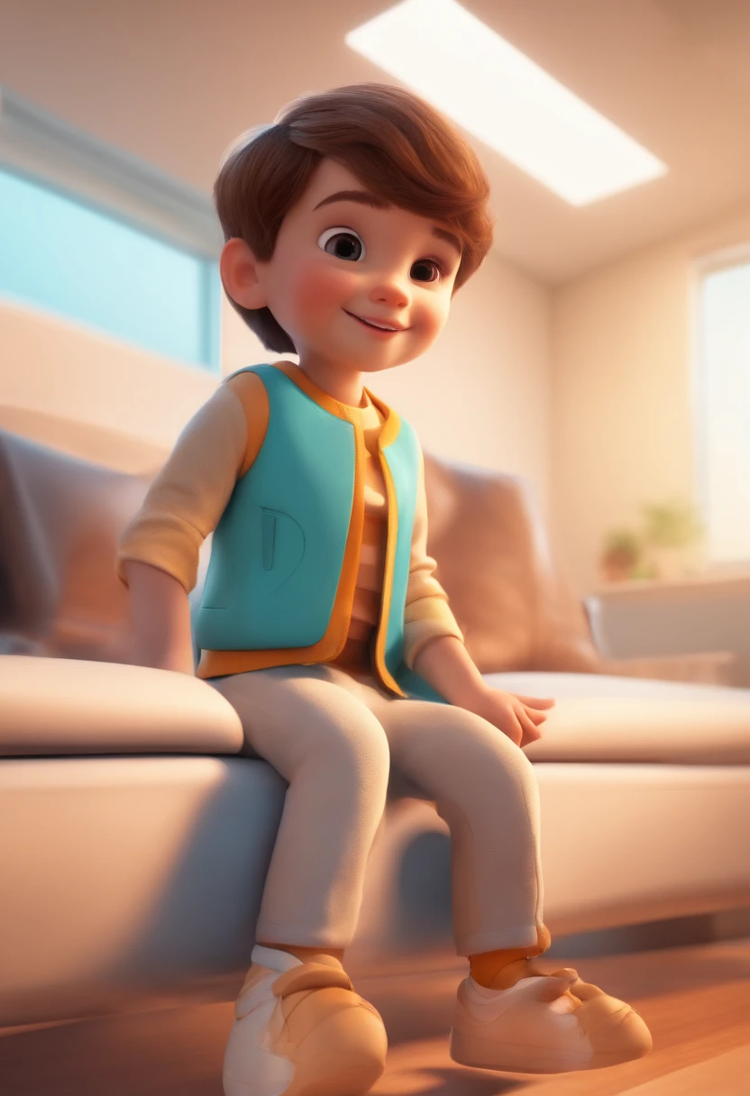 a happy cute kid standing short hair, vestindo uma fantasia espacial, , fundo branco, barnet, toon, estilo pixar, 3d, desenhos animados, rosto detalhado, asymmetrical 16k