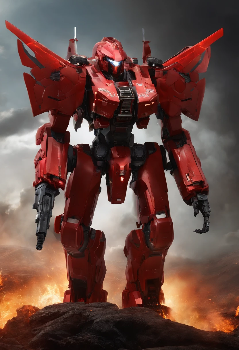 Absurd resolution, high resolution, (masterpiece: 1.4), hyper-detail, a mech, red armor with red wings, floating flight in the sky (1.8) background is wild, fire