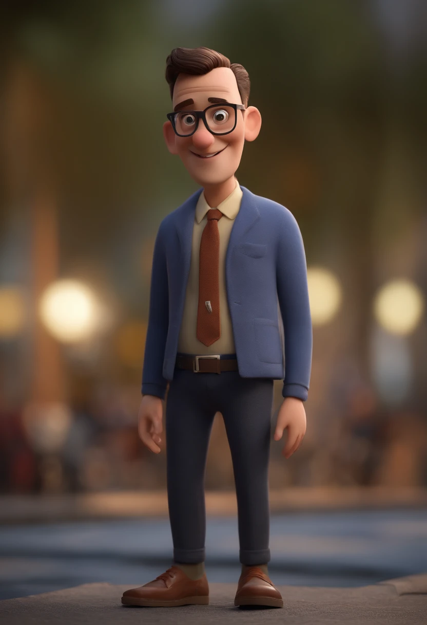 Cartoon character of a man with black glasses and a blue shirt, animation character, Caractere estilizado, animation style rendering, 3D estilizado, Arnold Maya render, 3 d render stylized, toon render keyshot, Personagem 3D, Personagem 3D, 3d rendering stylized, 3 d character render, personagem de desenho animado, Personagem de close up, Pose de personagem, (Estilo Pixar) (master part:1.2) (Bokeh) (best quality) (pele detalhada) (textura detalhada) (8k) (argila) (Cinematic lighting) (foco nítido