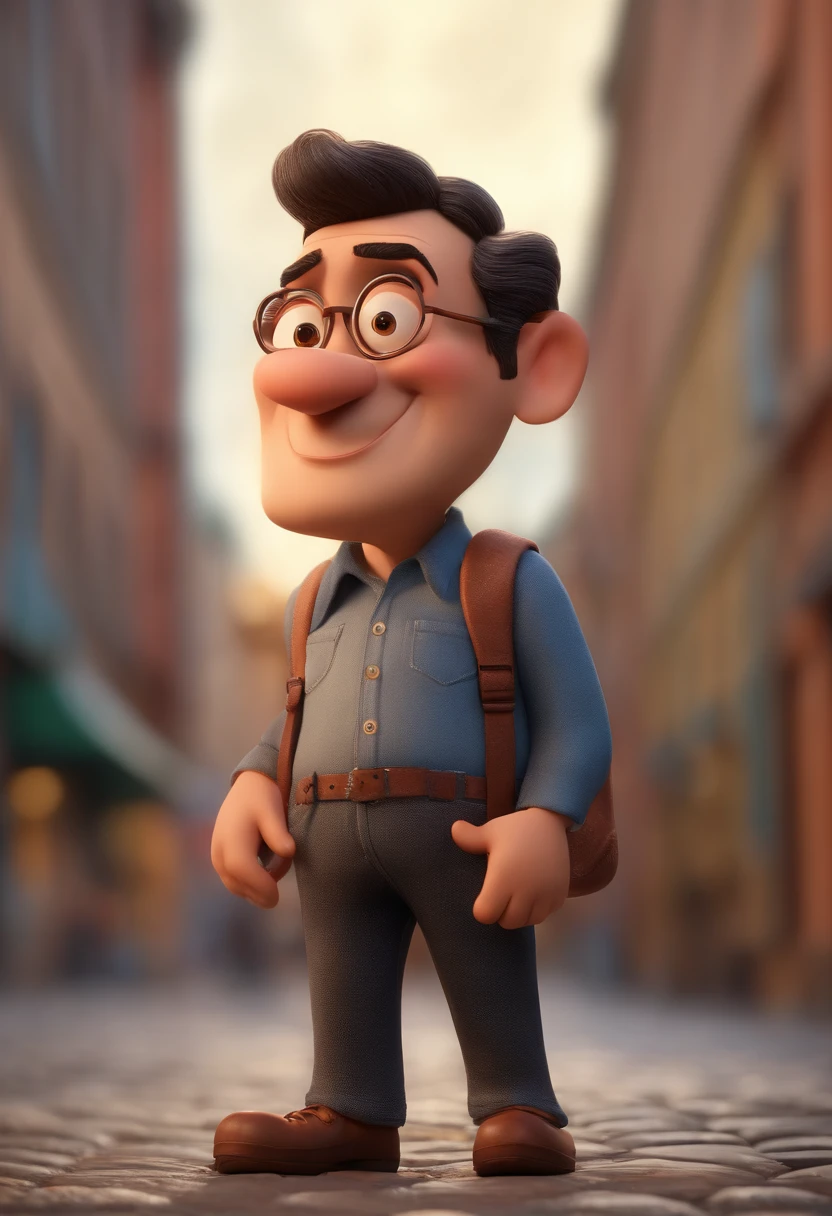 Cartoon character of a man with black glasses and a blue shirt, animation character, Caractere estilizado, animation style rendering, 3D estilizado, Arnold Maya render, 3 d render stylized, toon render keyshot, Personagem 3D, Personagem 3D, 3d rendering stylized, 3 d character render, personagem de desenho animado, Personagem de close up, Pose de personagem,  (Estilo Pixar) (master part:1.2) (Bokeh) (best quality) (pele detalhada) (textura detalhada) (8k) (argila) (Cinematic lighting) (foco nítido