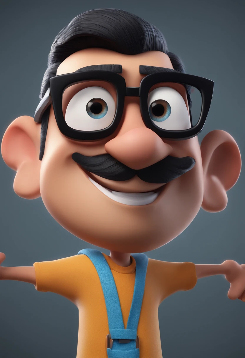 Cartoon character of a man with black glasses and a blue shirt, animation character, Caractere estilizado, animation style rendering, 3D estilizado, Arnold Maya render, 3 d render stylized, toon render keyshot, Personagem 3D, Personagem 3D, 3d rendering stylized, 3 d character render, personagem de desenho animado, Personagem de close up, Pose de personagem,  (Estilo Pixar) (master part:1.2) (Bokeh) (best quality) (pele detalhada) (textura detalhada) (8k) (argila) (Cinematic lighting) (foco nítido