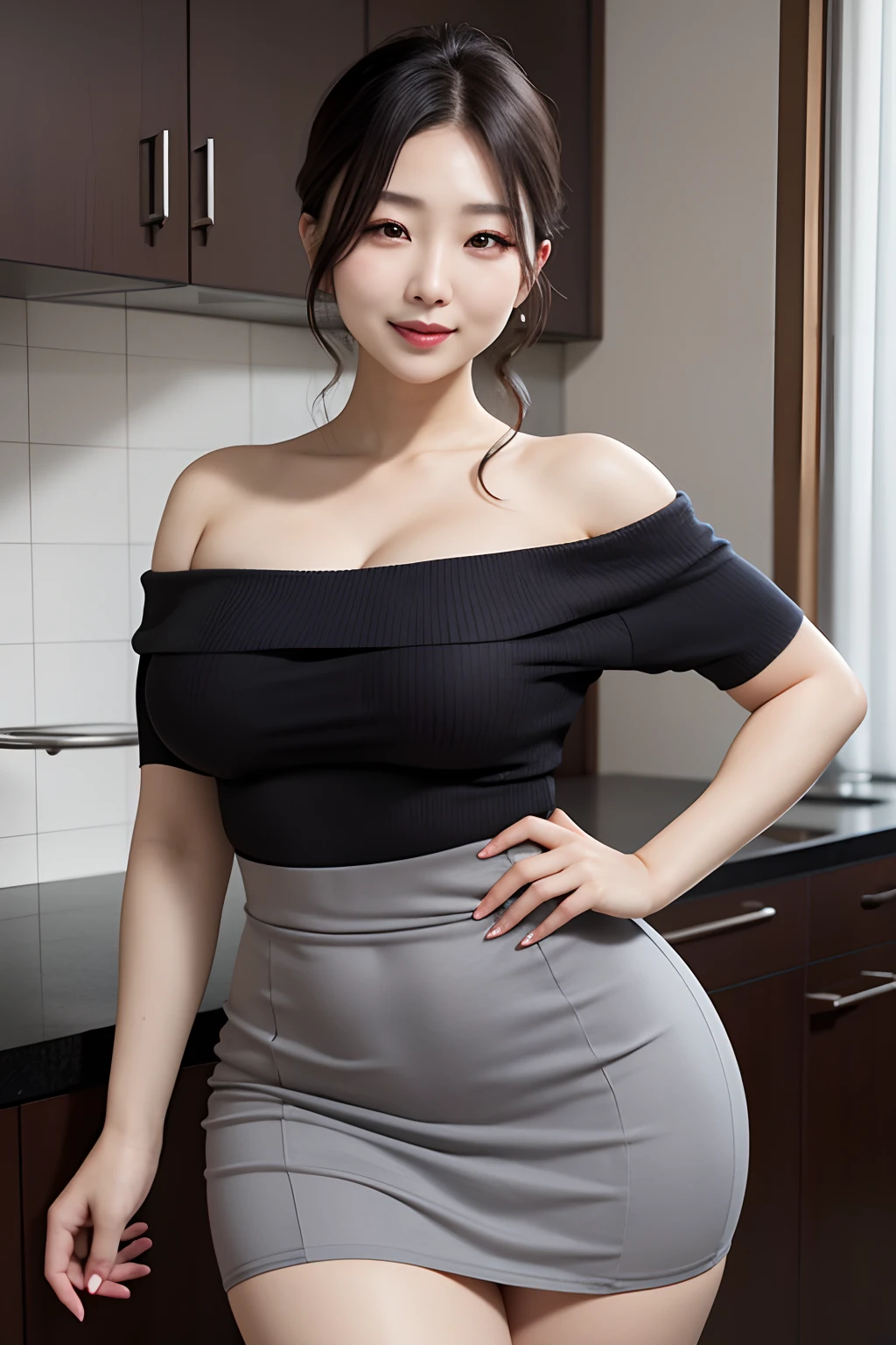 1woman, aisayama_jav, breasts, long hair, parted lips, standing, wearing tank top, skirt, highwaist,
looking at viewer, shot using canon DSLR,
detailed body, attractive body, perfect human body, realistic face, kitchen setting
(ultimate quality, masterpiece, highres:1.0), realistic:1.6, photorealistic,