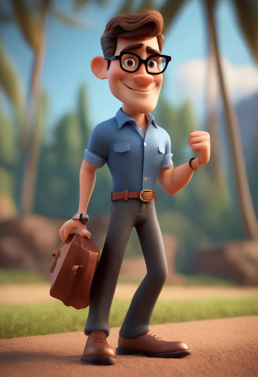 Cartoon character of a man with black glasses and a blue shirt, animation character, Caractere estilizado, animation style rendering, 3D estilizado, Arnold Maya render, 3 d render stylized, toon render keyshot, Personagem 3D, Personagem 3D, 3d rendering stylized, 3 d character render, personagem de desenho animado, Personagem de close up, Pose de personagem,  (Estilo Pixar) (master part:1.2) (Bokeh) (best quality) (pele detalhada) (textura detalhada) (8k) (argila) (Cinematic lighting) (foco nítido
