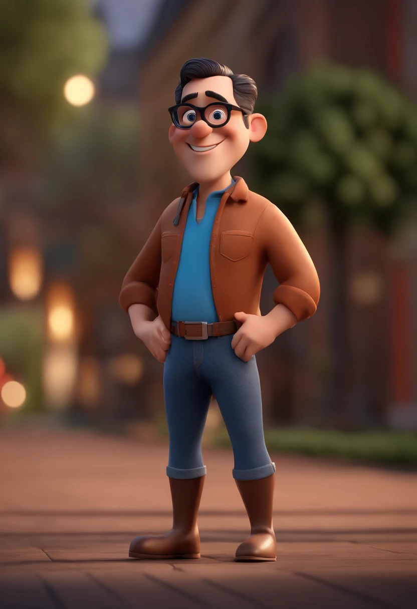 Cartoon character of a man with black glasses and a blue shirt, animation character, Caractere estilizado, animation style rendering, 3D estilizado, Arnold Maya render, 3 d render stylized, toon render keyshot, Personagem 3D, Personagem 3D, 3d rendering stylized, 3 d character render, personagem de desenho animado, Personagem de close up, Pose de personagem, (Estilo Pixar) (master part:1.2) (Bokeh) (best quality) (pele detalhada) (textura detalhada) (8k) (argila) (Cinematic lighting) (foco nítido