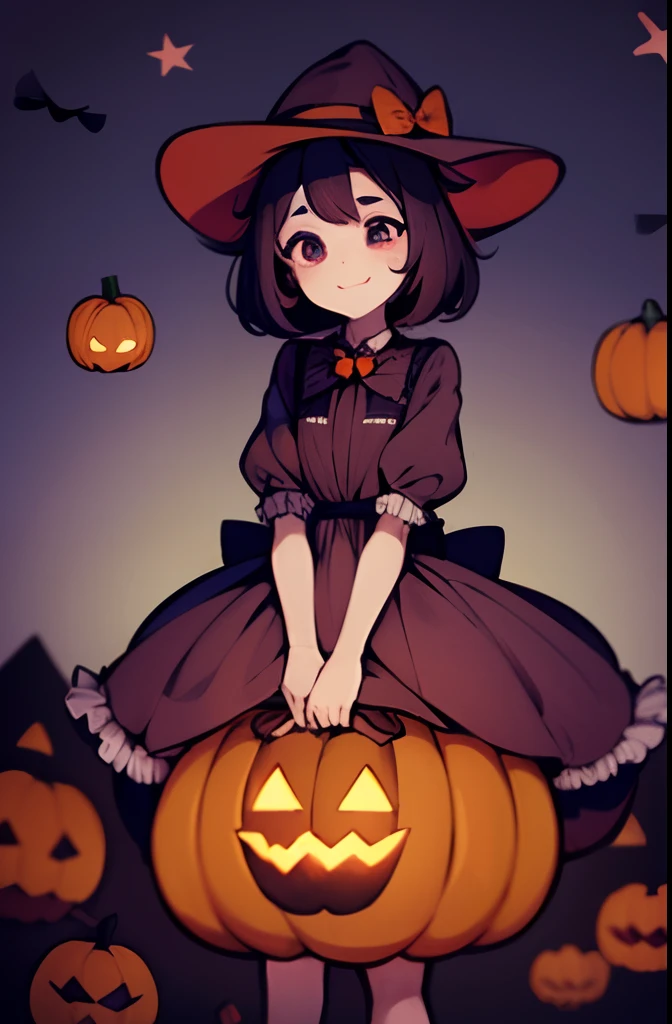 1girl, arthropod_girl, artist_name, basket, black_hair, black_legwear, bow, broken_heart, bug, candle, candy, colored_skin, commentary_request, costume, cup, dress, extra_arms, extra_eyes, fangs, fewer_digits, fire, food, hair_bow, halloween, hat, heart, highres, horns, jack-o'-lantern, muffet, muffet's_pet, night, night_sky, one_eye_closed, pumpkin, purple_fire, purple_skin, red_dress, riding, scarecrow, short_hair, signature, silk, sky, spider, spider_girl, spider_web, sunglasses, teacup, teapot, teeth, trick_or_treat, undertale, waddy