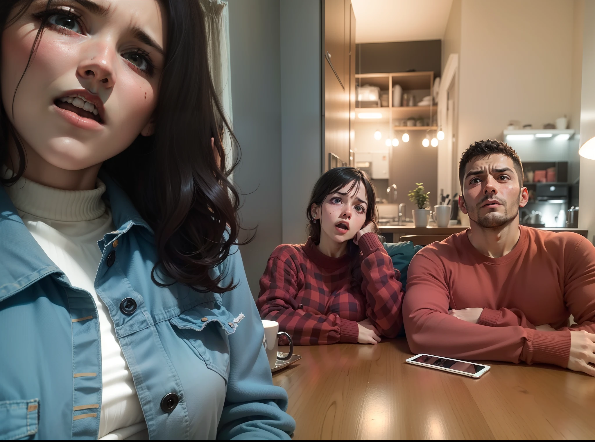 Couple in apartment with expression of fear on their face
