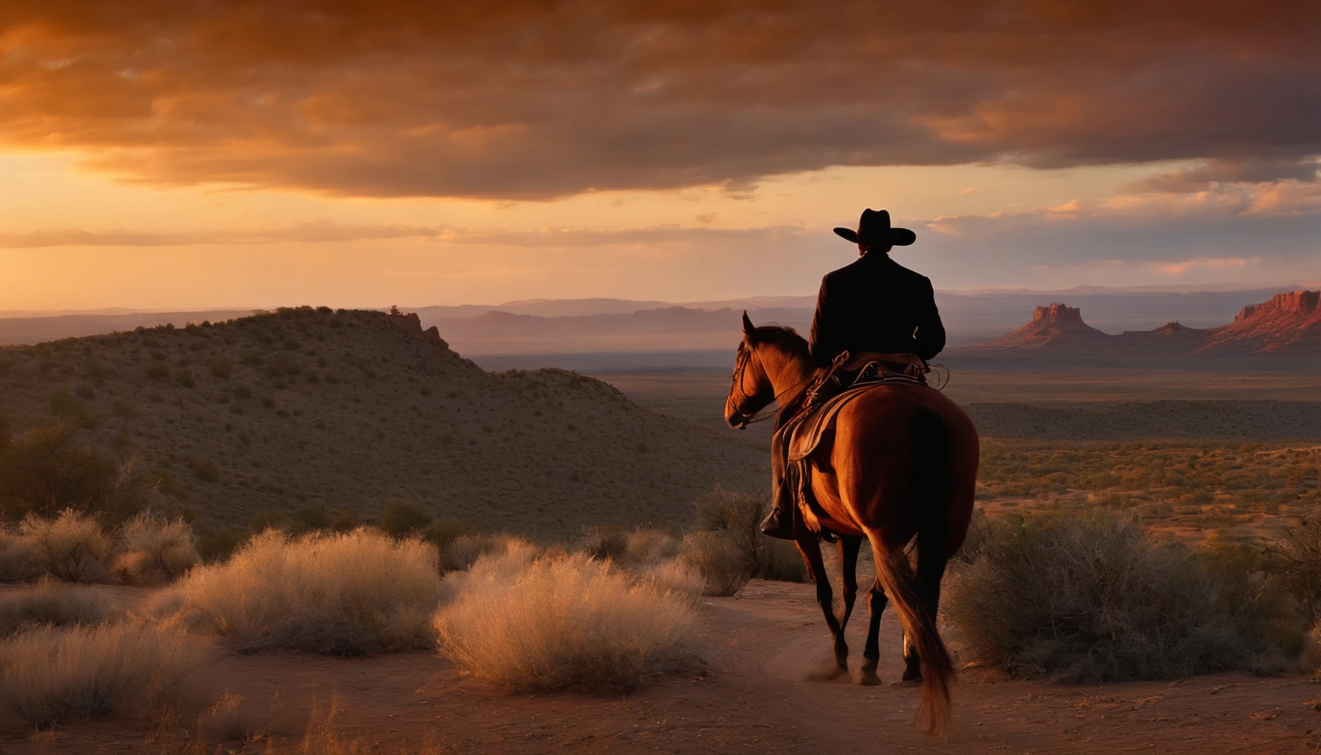 He looked to the distant horizon and rode into the sunset, determined to continue his journey through the Old West, helping those in need and keeping Maria's memory alive.