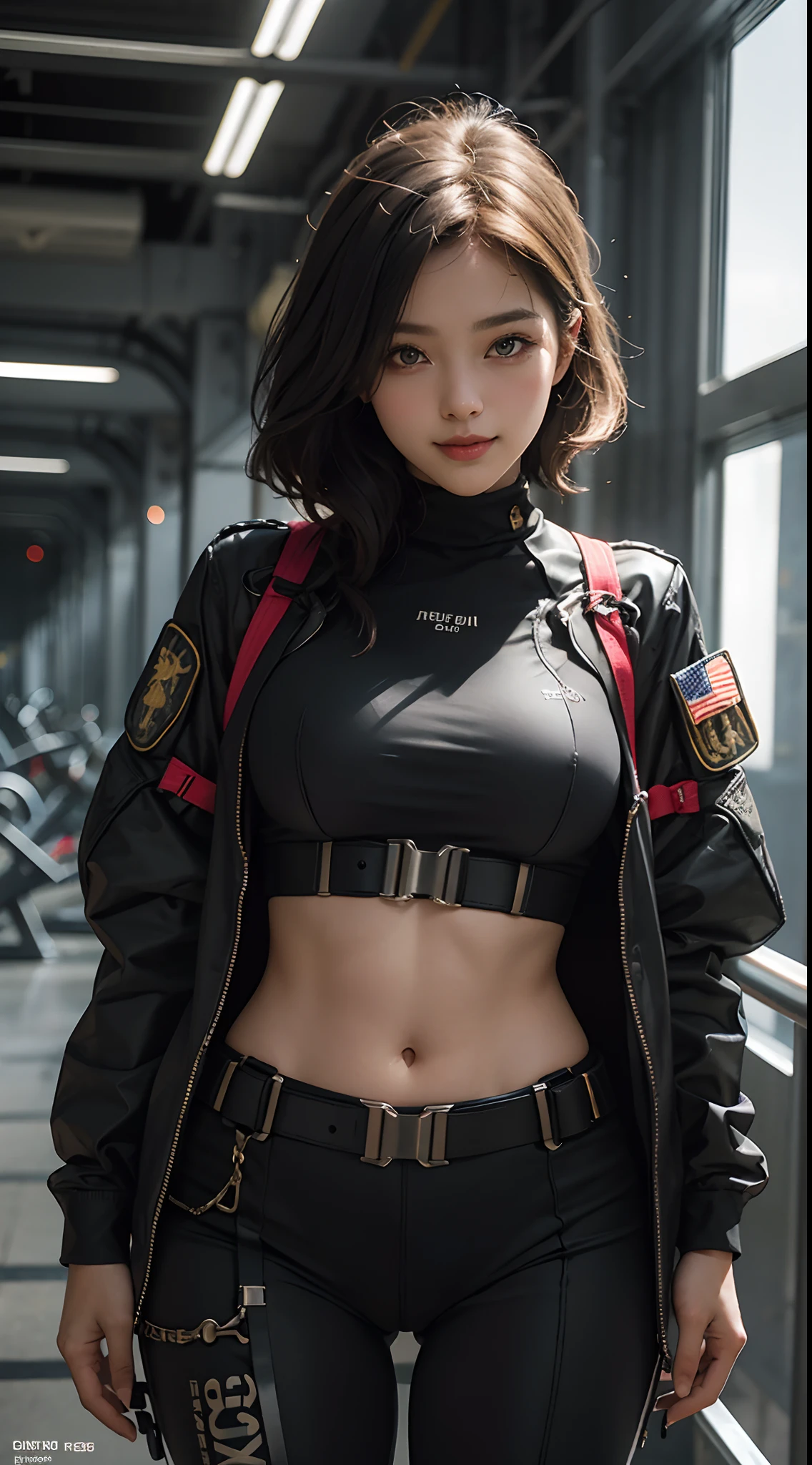 Mastepiece、(Raw Photos:1.2)、(Photorealistic:1.4)、High detail、The ultimate beautiful girl、A beautiful face、Beautiful detailed girl、Very detailedな目と顔、Beautiful detailed eyes、Ridiculous、Ridiculous appearance、Incredibly Ridiculous、Huge file sizes、Super detailed、High resolution、Very detailed、highest quality、masterpiece、((late night airport))、((Air base at night))、(Air Force Base Background)、((Realistic military aircraft))、((Realistic 5th generation fighter jets))、((Office Lady Uniform))、((Air Force Uniform))、(((gray flight jacket)))、(Camouflage pattern backpack)、((pilot))、((Ponytail Hair))、An illustration、Ticker、Unity、8k wallpaper、Amazing、Fine detailasterpiece、highest quality、Very detailedな、Ticker、uniform、8k wallpaper、18-year-old、1 Female、(Panties - None)、(Camel Toe)、(half)、(Panties)、(barefoot)、(Are standing)