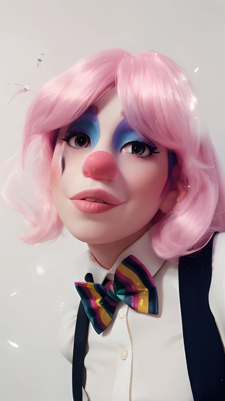 Woman with pink hair and clown makeup