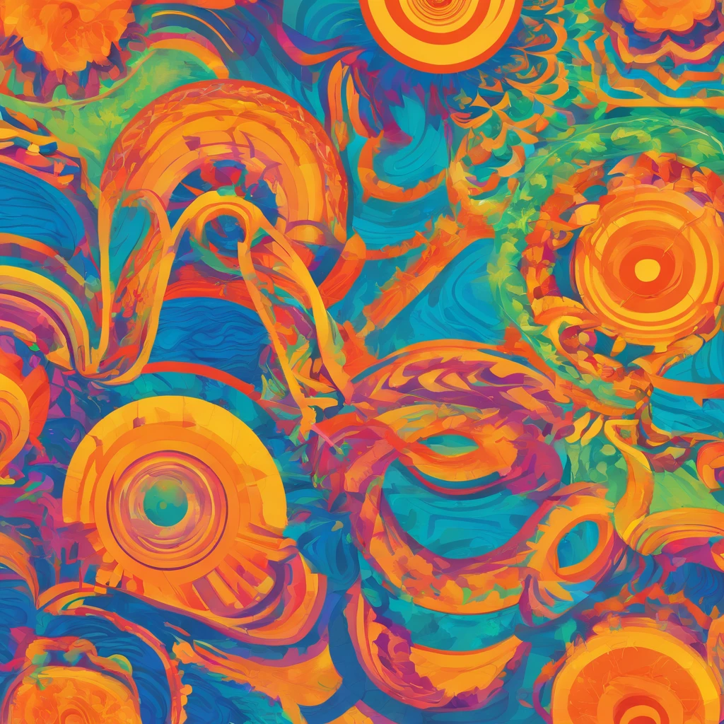 Create a Background Image with Geometric Borders in a Modern Style, Electronic Music Festival, linhas suaves, nas cores azul e laranja, Inspirada na caligrafia grega, Para projetos baseados em fantasia relacionados ao Floresta