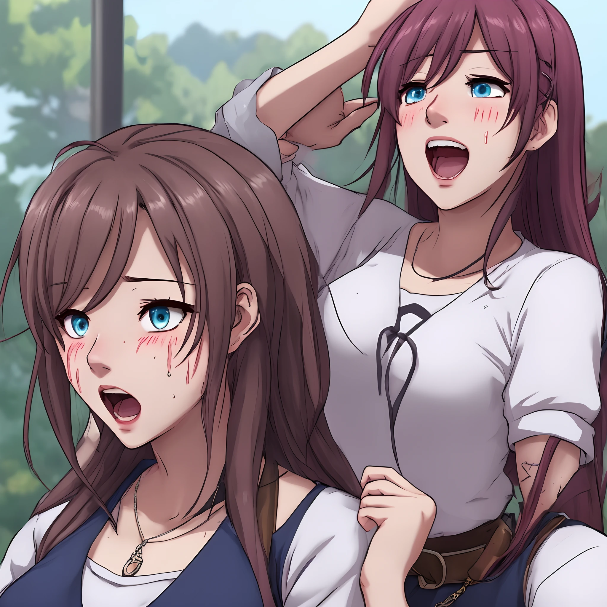 Yuri from doki doki literature club, moaning, sweating