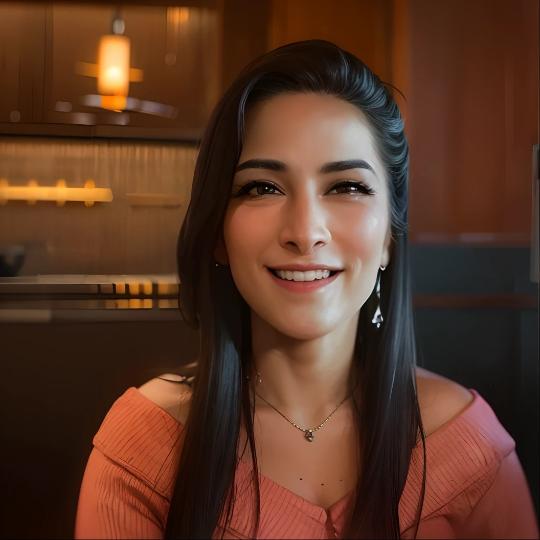 mulher sorridente em uma camisa rosa sentada em uma cabine com um prato de comida, Alanis Guillen, Karla Ortiz, Lorena Avarez, imagem de perfil, taken in the early 2020s, julia fuentes, Roxie Vizcarra, foto de perfil headshot, by Gina Pellón, inspired by Gina Pellón
