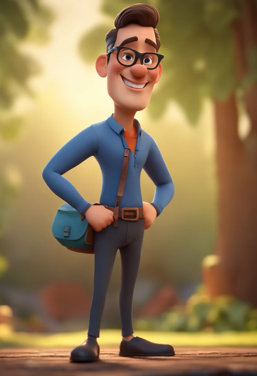 Cartoon character of a man with black glasses and a blue shirt, animation character, Caractere estilizado, animation style rendering, 3D estilizado, Arnold Maya render, 3 d render stylized, toon render keyshot, Personagem 3D, Personagem 3D, 3d rendering stylized, 3 d character render, personagem de desenho animado, Personagem de close up, Pose de personagem, (Estilo Pixar) (master part:1.2) (Bokeh) (best quality) (pele detalhada) (textura detalhada) (8k) (argila) (Cinematic lighting) (foco nítido