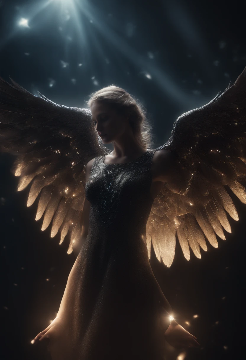 cosmic fallen angel, olhos claros brilhantes, Biomechanicals, estranho, assustador, Pesadelo, cores muito brilhantes, light particles, com luz brilhante, Mshiff, Arte do papel de parede, Papel de parede UHD