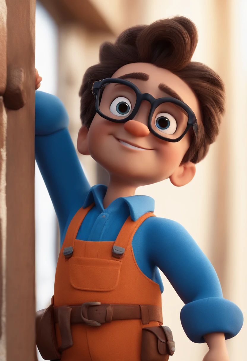 Cartoon character of a man with black glasses and a blue shirt, animation character, Caractere estilizado, animation style rendering, 3D estilizado, Arnold Maya render, 3 d render stylized, toon render keyshot, Personagem 3D, Personagem 3D, 3d rendering stylized, 3 d character render, personagem de desenho animado, Personagem de close up, Pose de personagem, (Estilo Pixar) (master part:1.2) (Bokeh) (best quality) (pele detalhada) (textura detalhada) (8k) (argila) (Cinematic lighting) (foco nítido