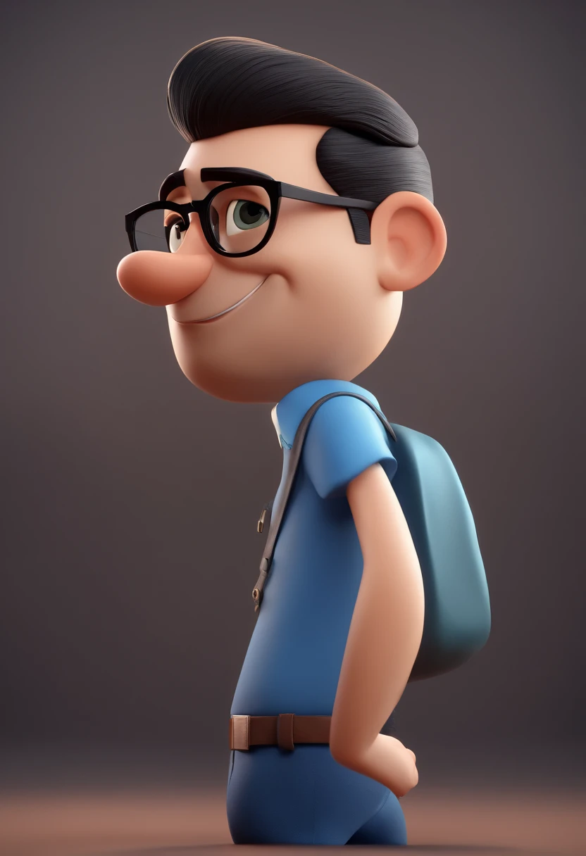 Cartoon character of a man wearing black glasses and a blue shirt, um personagem animado, cabelo grisalho, magro, Caractere estilizado, animation style rendering, 3D estilizado, Arnold Maya render, 3 d render stylized, toon render keyshot, Personagem 3D, Personagem 3D, 3d rendering stylized, 3 d character render, personagem de desenho animado, Personagem de close up, Pose de personagem, (Estilo Pixar) (master part:1.2) (Bokeh) (best quality) (pele detalhada) (textura detalhada) (8k) (argila) (Cinematic lighting) (foco nítido，Senta e vaza a parte superior do corpo